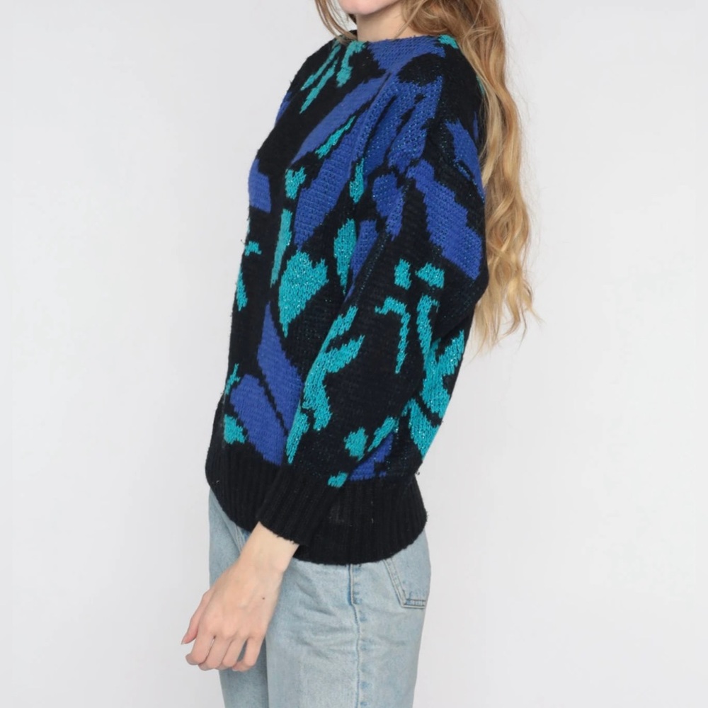 Andrew St. John 80s Vintage Floral Knit Sweater In Black And Multi Color Size 3